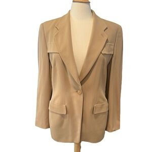 VTG Giorgio Armani Blazer Women 44 Beige One Button Wool Tailored Corporate Core